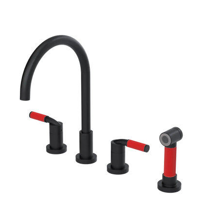 Rubinet Widespread Kitchen Set with Hand Spray Matt Black