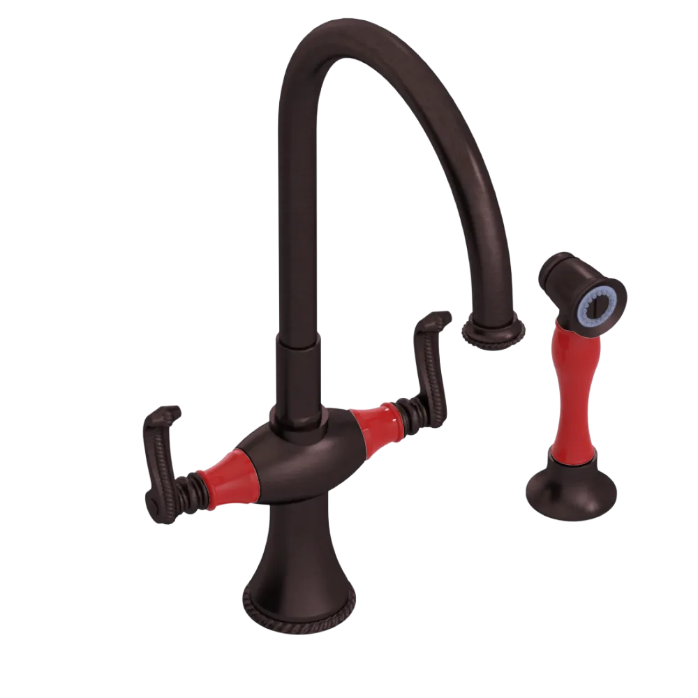 Rubinet Two Handle Single Hole Kitchen Set with Hand Spray Tuscan Brass