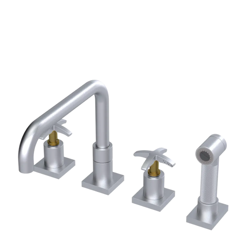 Rubinet Widespread Kitchen Set with Genesis Spout with Hand Spray Satin Chrome