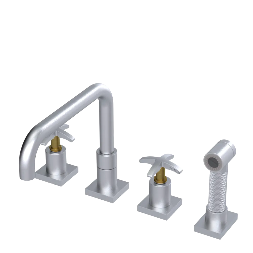 Rubinet Widespread Kitchen Set with Genesis Spout with Hand Spray Satin Chrome