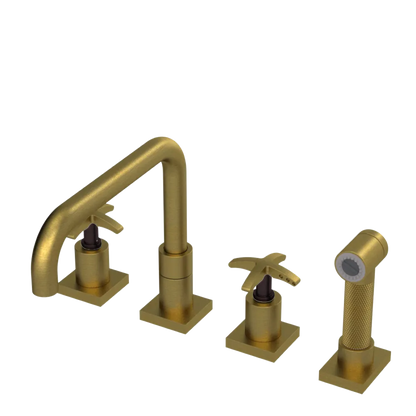 Rubinet Widespread Kitchen Set with Genesis Spout with Hand Spray Antique Brass Matt