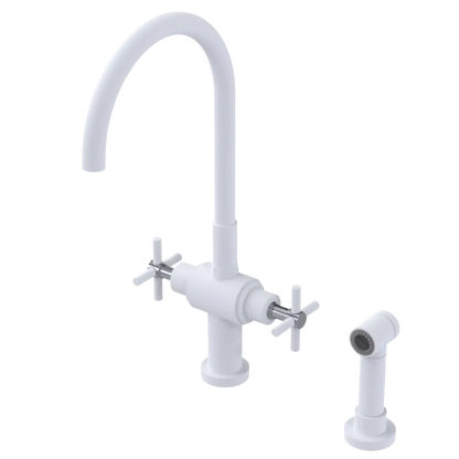 Rubinet Two Handle Single Hole Kitchen Set with LaSalle Spout with Hand Spray Matt White