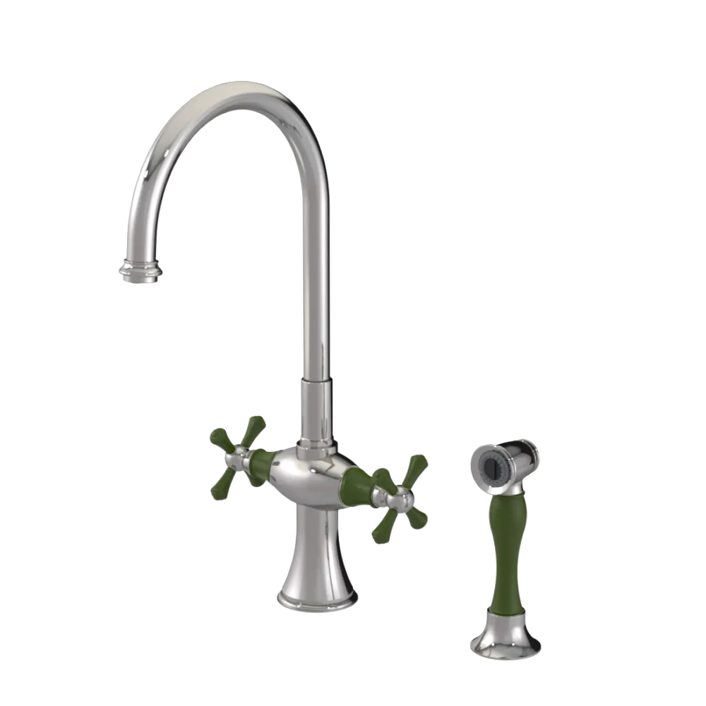 Rubinet Two Handle Single Hole Kitchen Set with Hand Spray Polished Nickel