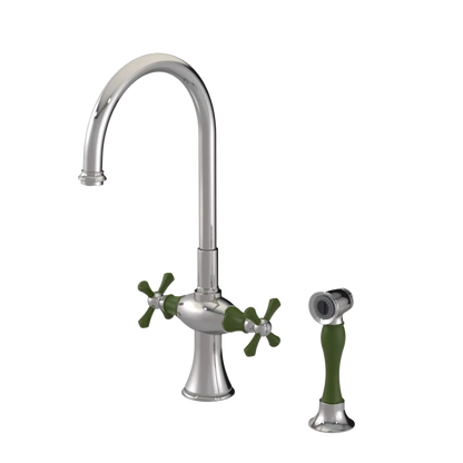 Rubinet Two Handle Single Hole Kitchen Set with Hand Spray Polished Nickel