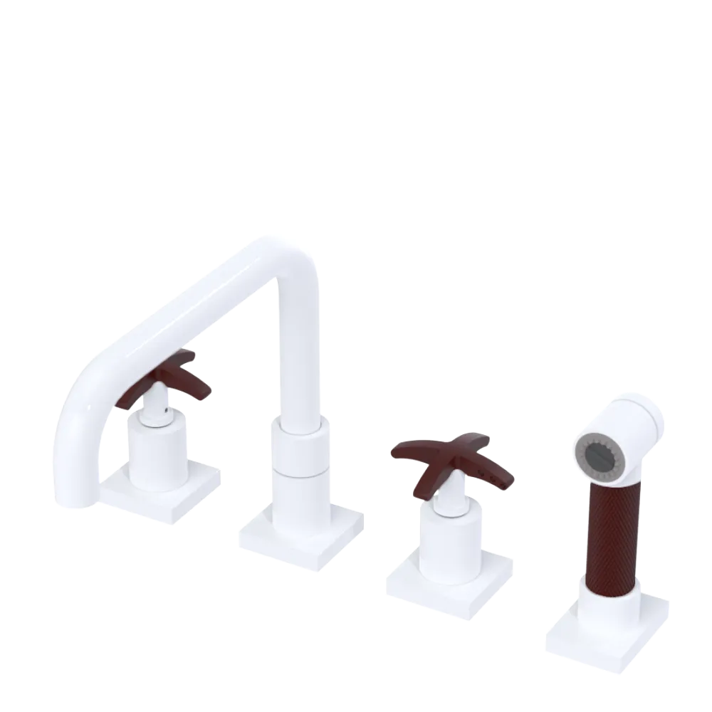 Rubinet Widespread Kitchen Set with Genesis Spout with Hand Spray White