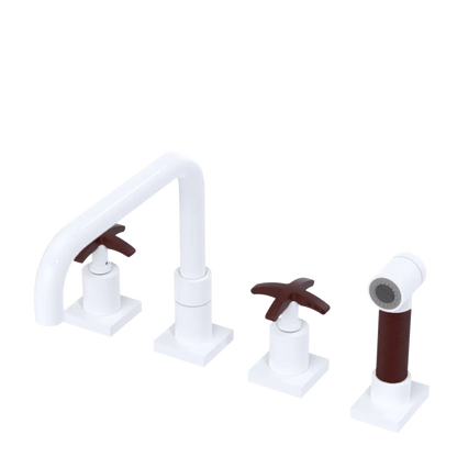Rubinet Widespread Kitchen Set with Genesis Spout with Hand Spray White