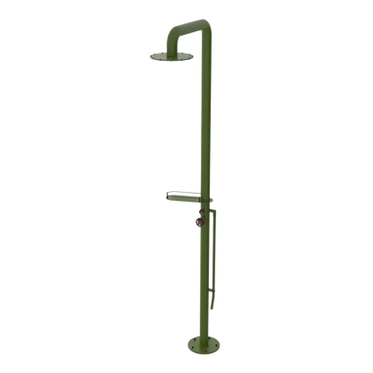 Rubinet Pressure Balance Outdoor Shower with Foot Rinse & 10" Shower Head (with shelf) - 304 Stainless Steel Green Envy