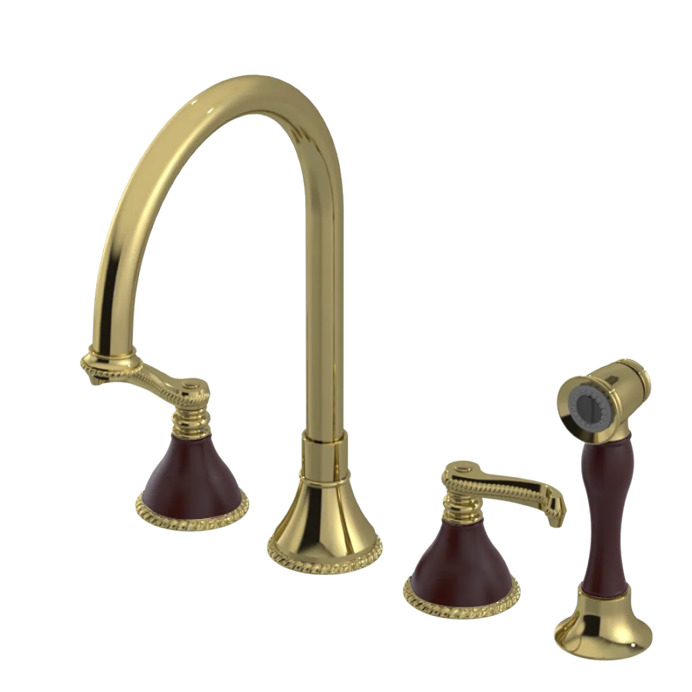 Rubinet Widespread Kitchen Set with Hand Spray Natural Brass