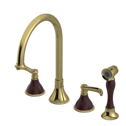 Rubinet Widespread Kitchen Set with Hand Spray Natural Brass