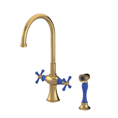 Rubinet Two Handle Single Hole Kitchen Set with Hand Spray Gold