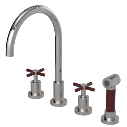 Rubinet Widespread Kitchen Set with LaSalle Spout with Hand Spray Polished Nickel