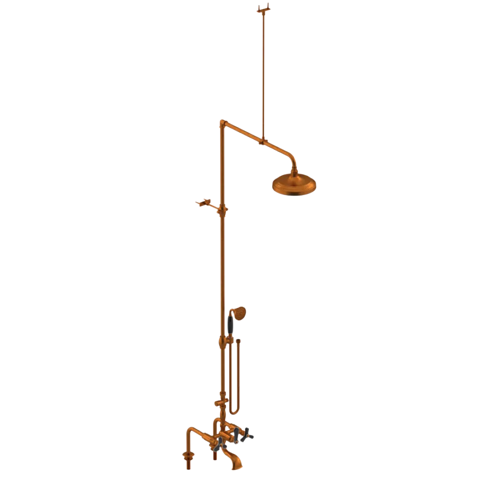 Rubinet Deck Mount Tub & Shower with Hand Held Shower Antique Copper Matt