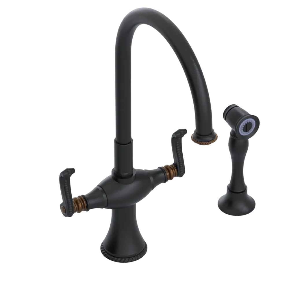 Rubinet Two Handle Single Hole Kitchen Set with Hand Spray Matt Black
