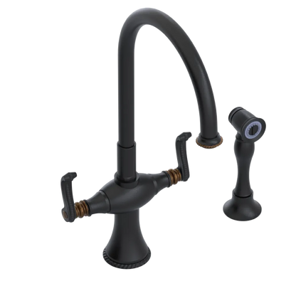 Rubinet Two Handle Single Hole Kitchen Set with Hand Spray Matt Black