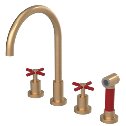 Rubinet Widespread Kitchen Set with LaSalle Spout with Hand Spray Satin Gold