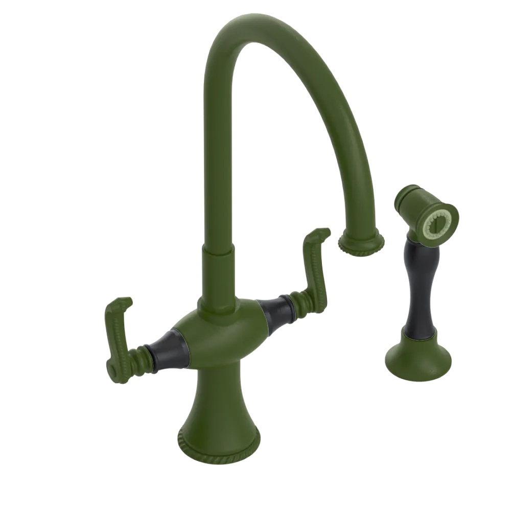 Rubinet Two Handle Single Hole Kitchen Set with Hand Spray Green Envy
