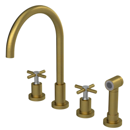 Rubinet Widespread Kitchen Set with LaSalle Spout with Hand Spray Antique Brass Matt