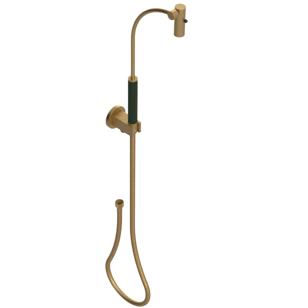 Rubinet Hand Held Shower Bidet with Extended Reach & Dual Function Spray Including Wall Bracket with Supply & Hose (Round) Satin Gold