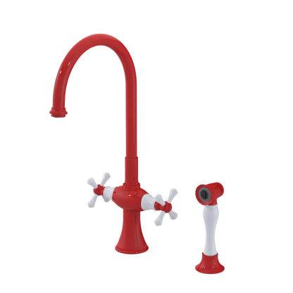 Rubinet Two Handle Single Hole Kitchen Set with Hand Spray Red