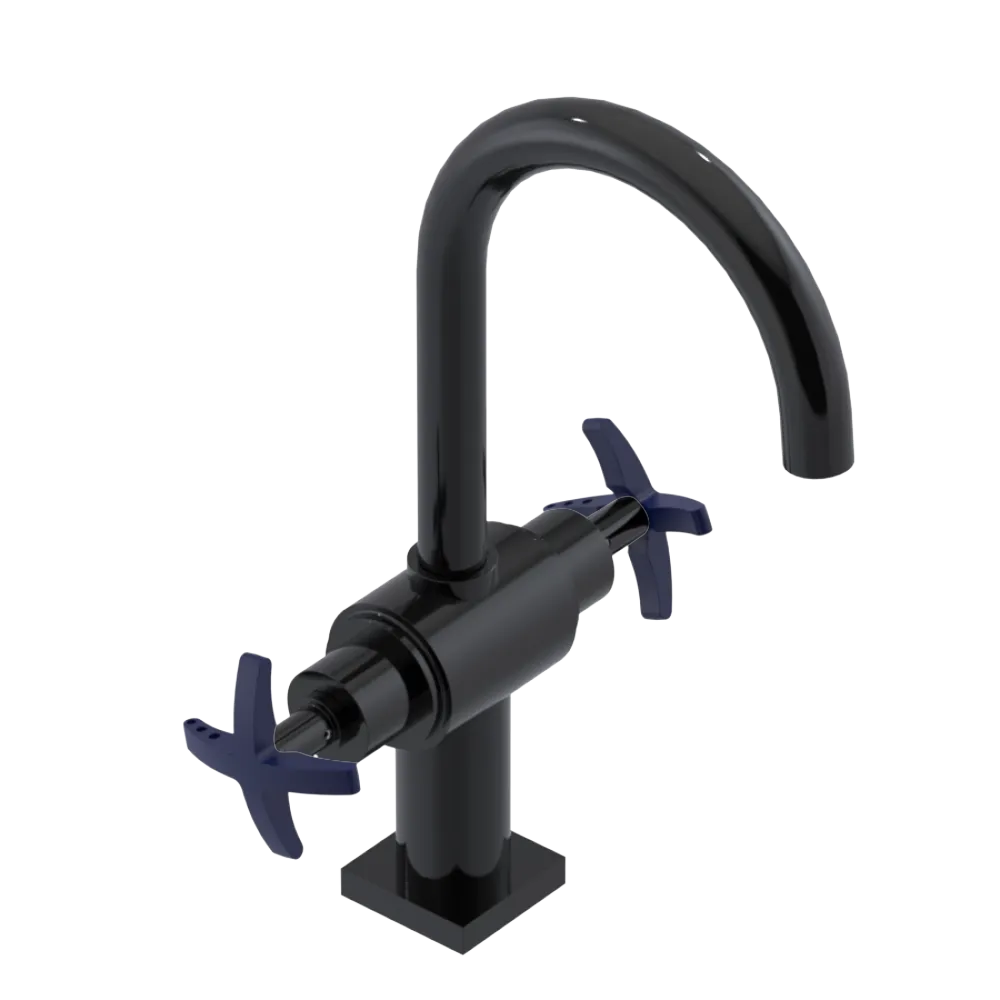 Rubinet Single Hole Dual Handle Lav. Set. (less drain) Black