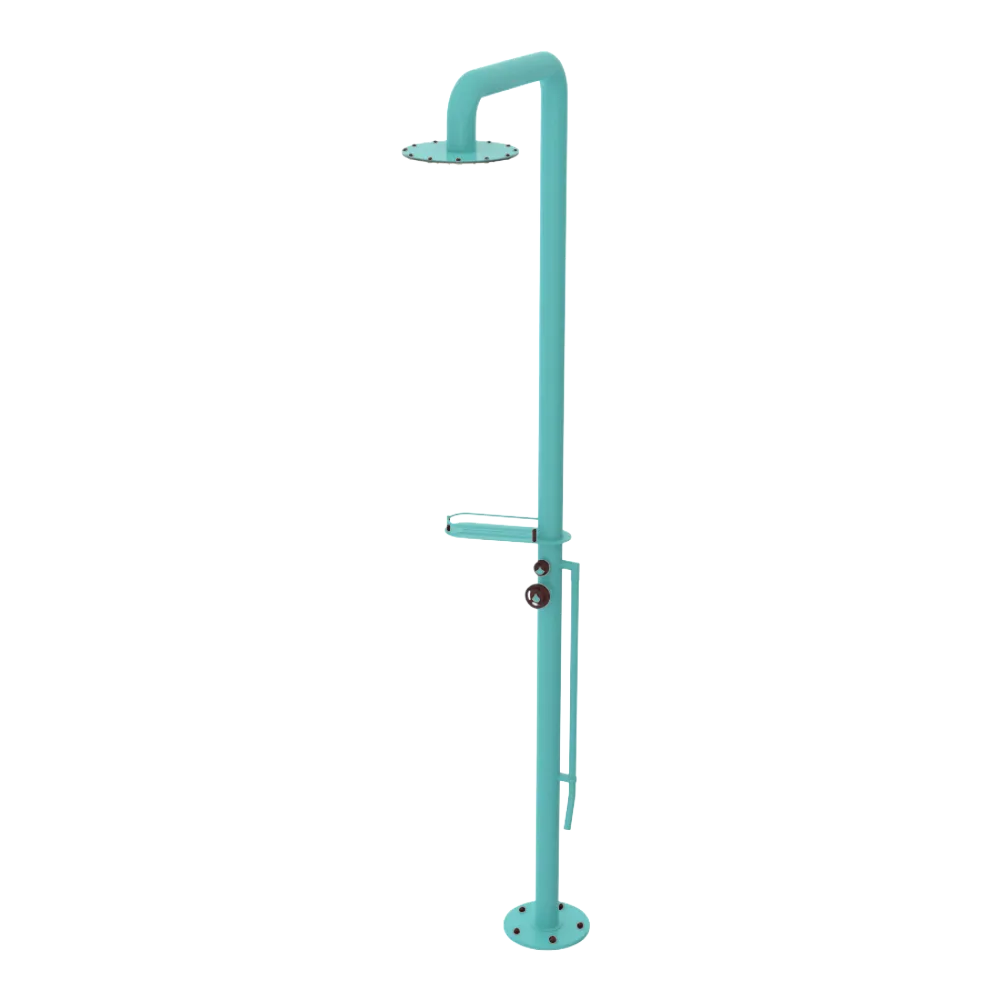 Rubinet Pressure Balance Outdoor Shower with Foot Rinse & 10" Shower Head (with shelf) - 304 Stainless Steel Aqua
