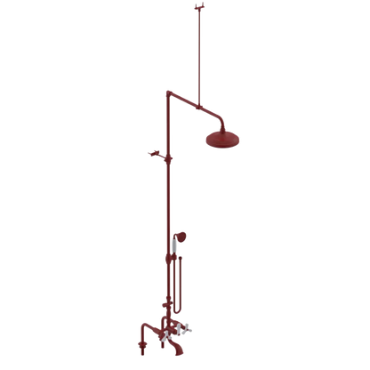 Rubinet Deck Mount Tub & Shower with Hand Held Shower Maroon
