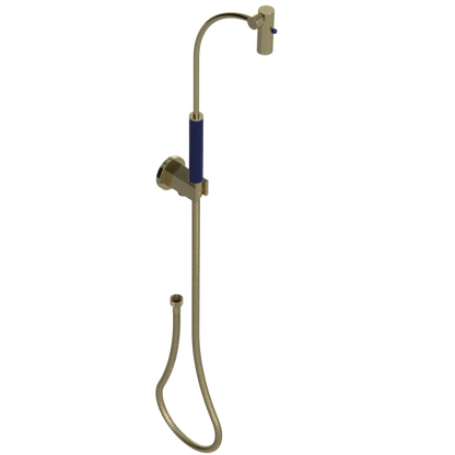 Rubinet Hand Held Shower Bidet with Extended Reach & Dual Function Spray Including Wall Bracket with Supply & Hose (Round) Natural Brass