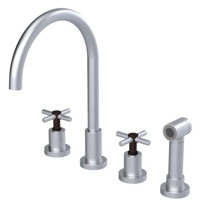 Rubinet Widespread Kitchen Set with LaSalle Spout with Hand Spray Satin Chrome