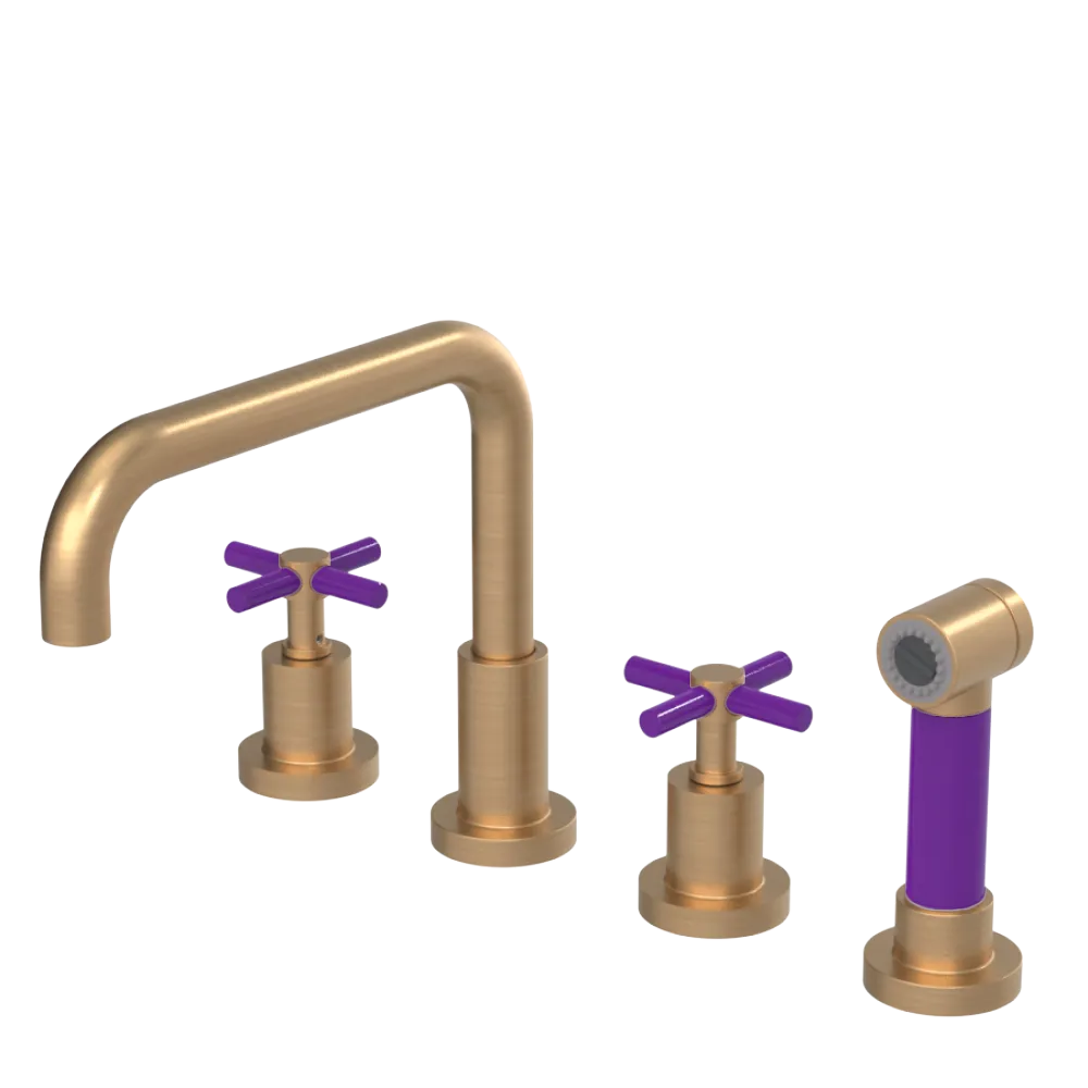 Rubinet Widespread Kitchen Set with Hand Spray Satin Gold