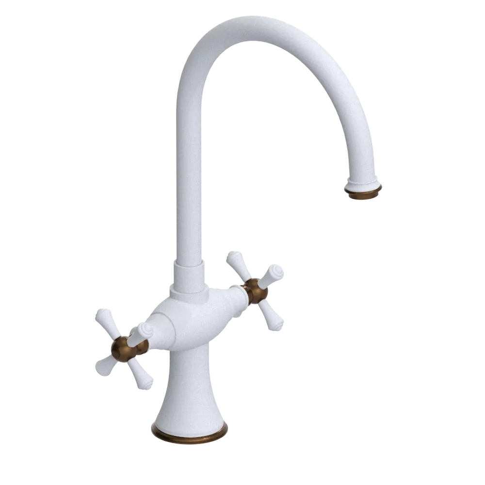 Rubinet Two Handle Single Hole Kitchen Set Matt White