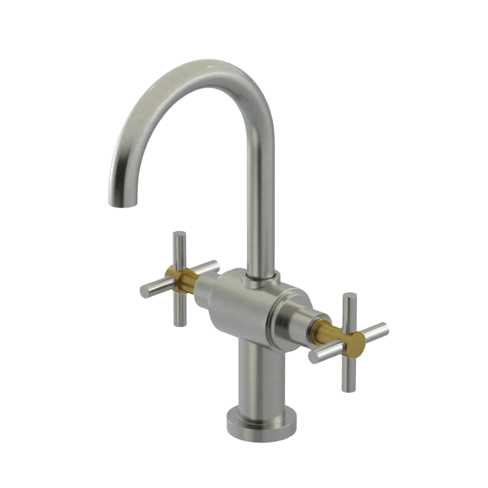 Rubinet Single Hole Dual Handle Lav. Set with LaSalle Spout (less drain) Satin Nickel