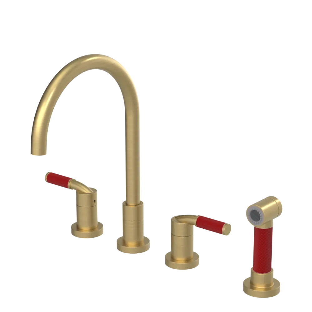 Rubinet Widespread Kitchen Set with Hand Spray Satin Brass