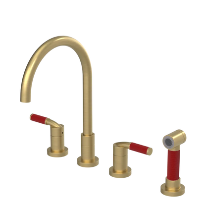 Rubinet Widespread Kitchen Set with Hand Spray Satin Brass