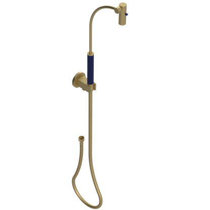 Rubinet Hand Held Shower Bidet with Extended Reach & Dual Function Spray Including Wall Bracket with Supply & Hose (Round) Satin Brass