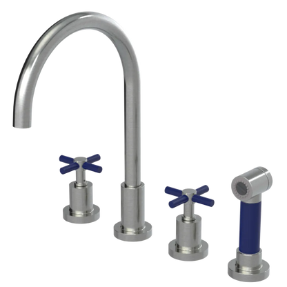 Rubinet Widespread Kitchen Set with LaSalle Spout with Hand Spray Satin Nickel