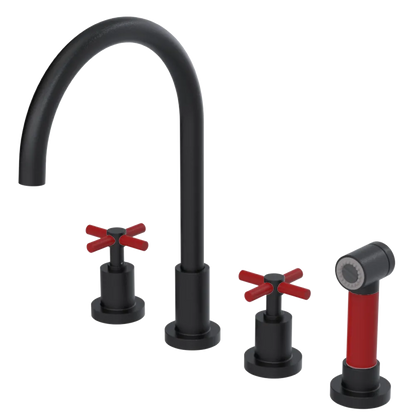 Rubinet Widespread Kitchen Set with LaSalle Spout with Hand Spray Matt Black