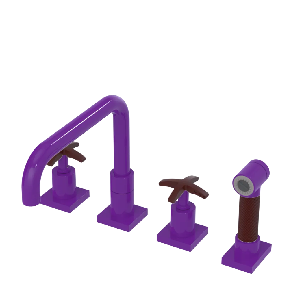 Rubinet Widespread Kitchen Set with Genesis Spout with Hand Spray Purple Haze
