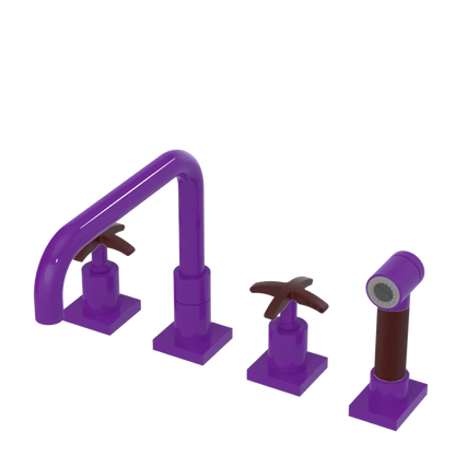 Rubinet Widespread Kitchen Set with Genesis Spout with Hand Spray Purple Haze