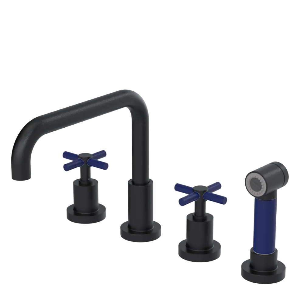 Rubinet Widespread Kitchen Set with Hand Spray Matt Black