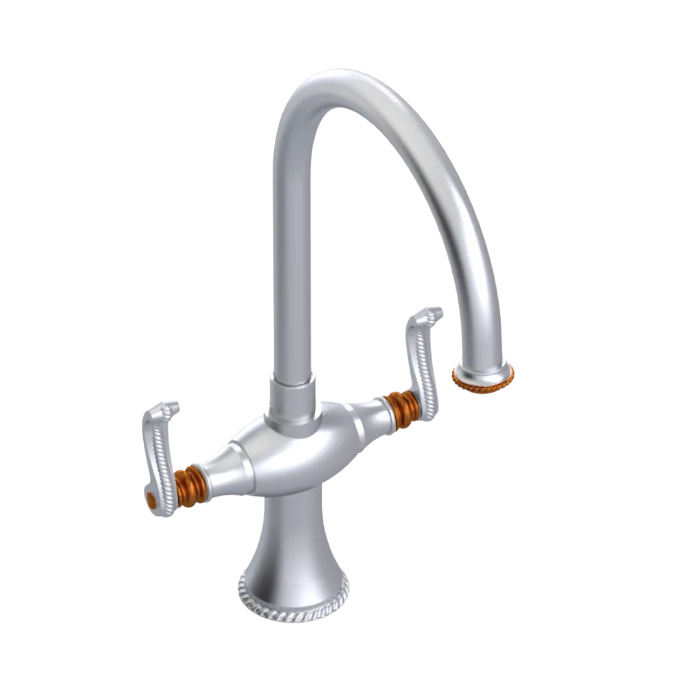 Rubinet Two Handle Single Hole Kitchen Set Satin Chrome