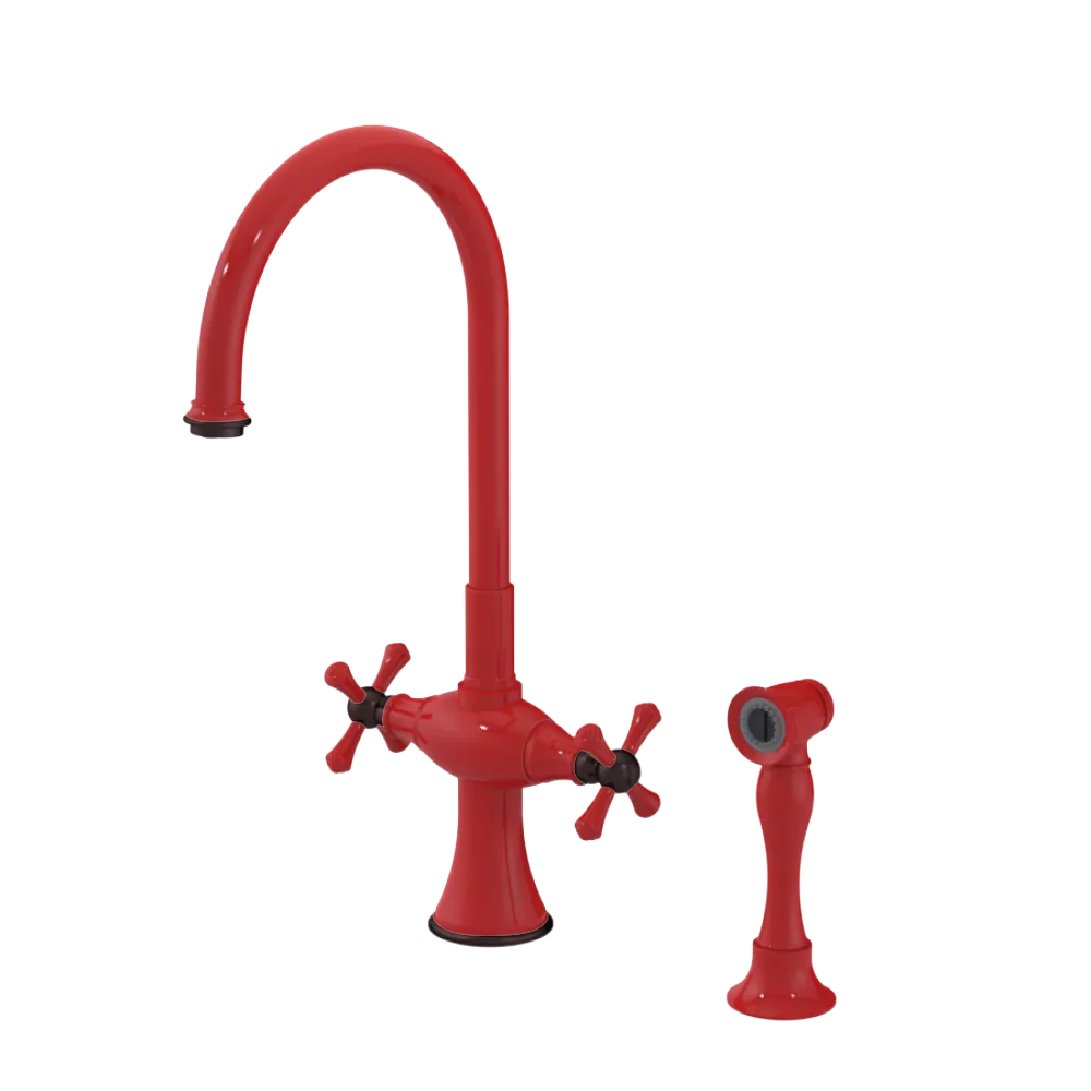 Rubinet Two Handle Single Hole Kitchen Set with Hand Spray Red