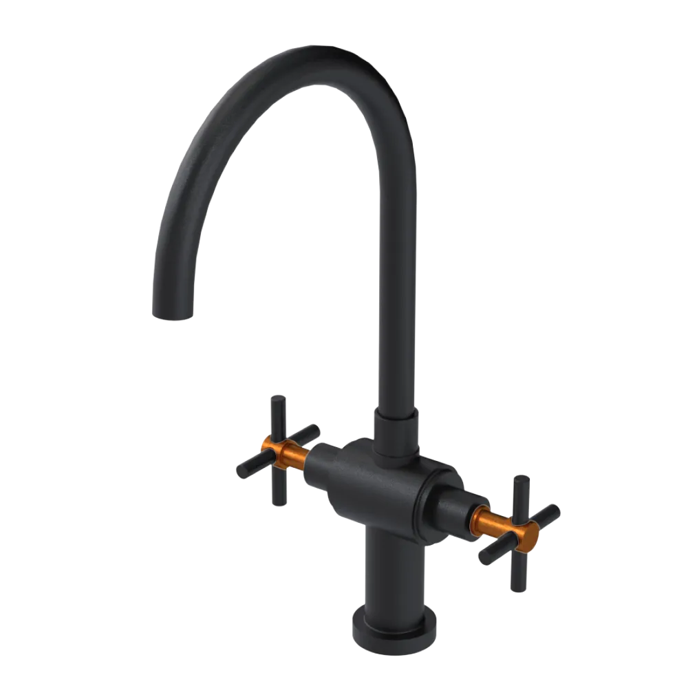 Rubinet Two Handle Single Hole Kitchen Set with LaSalle Spout Matt Black