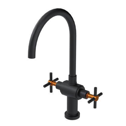 Rubinet Two Handle Single Hole Kitchen Set with LaSalle Spout Matt Black