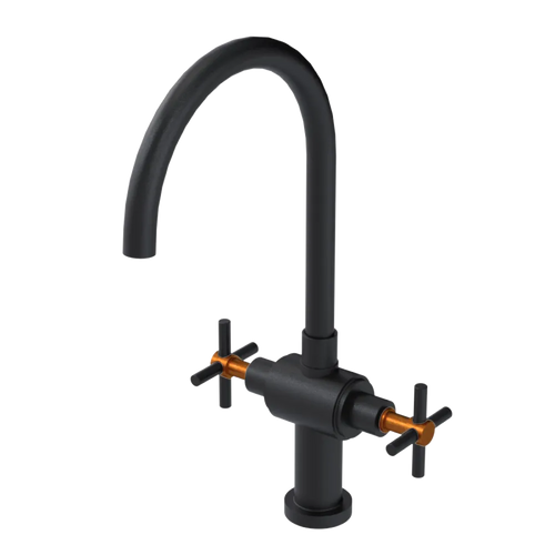Rubinet Two Handle Single Hole Kitchen Set with LaSalle Spout Matt Black