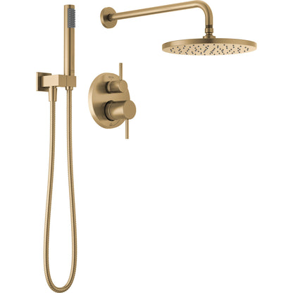 Modern Cylindrical Raincan Shower Rough & Trim W/ Hs 1L 14S - Champagne Bronze