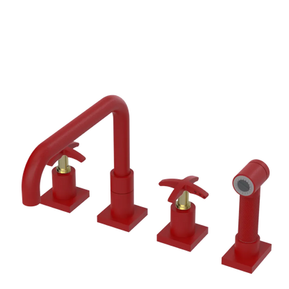 Rubinet Widespread Kitchen Set with Genesis Spout with Hand Spray Maroon