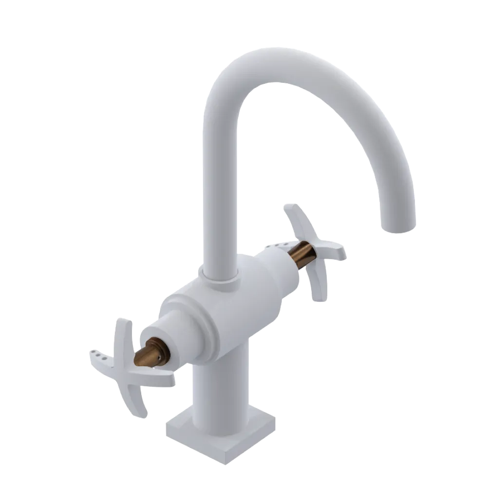 Rubinet Single Hole Dual Handle Lav. Set. (less drain) Matt White