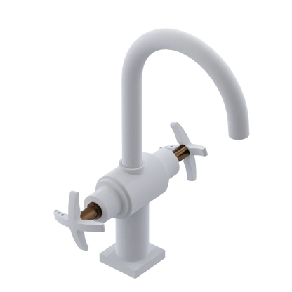Rubinet Single Hole Dual Handle Lav. Set. (less drain) Matt White