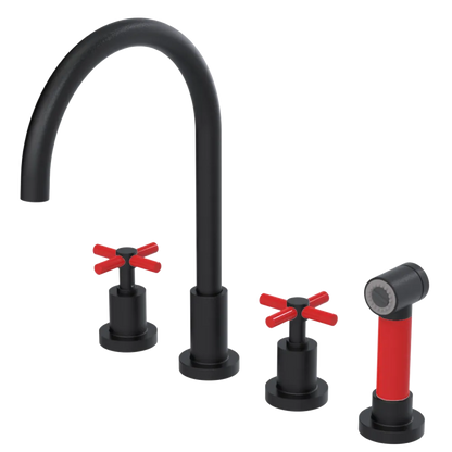 Rubinet Widespread Kitchen Set with LaSalle Spout with Hand Spray Matt Black