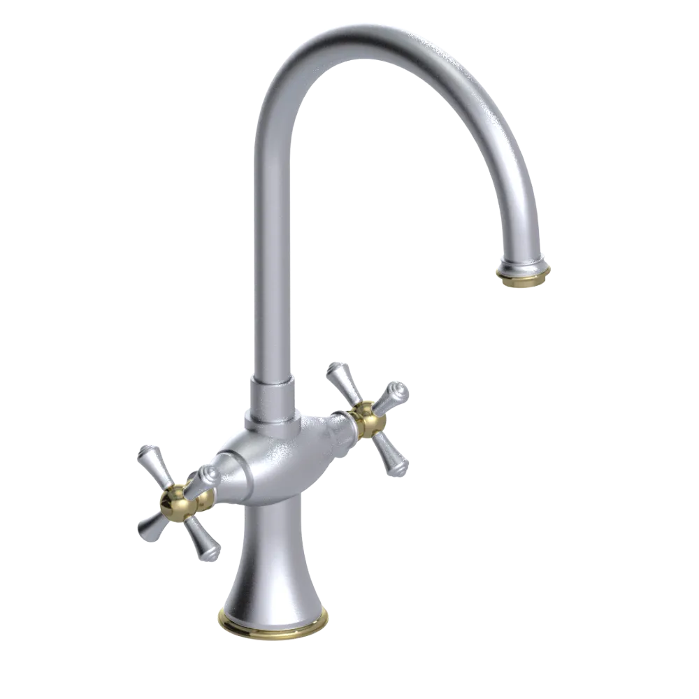 Rubinet Two Handle Single Hole Kitchen Set Satin Chrome
